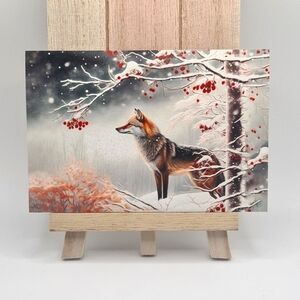 4x6 Young Fox Winter Landscape Snow Trees‎ Watercolor Oil Painting Art Print